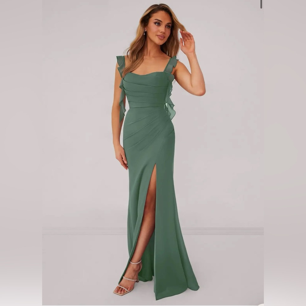 Barbie Azazie Eucalyptus dress chiffon ruffle